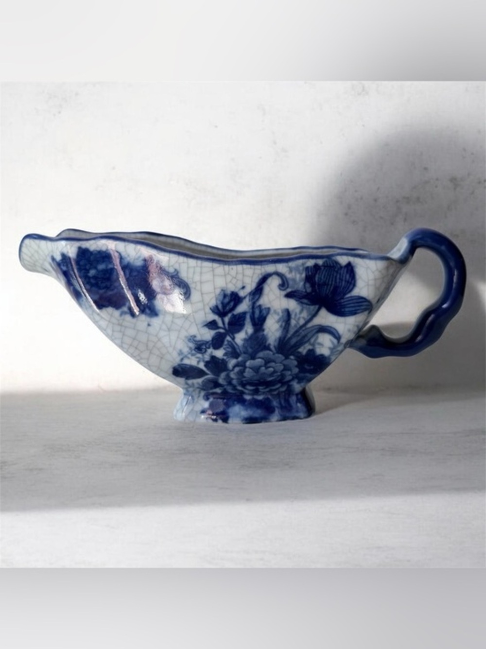 Blue Floral Porcelain Sauce Boat